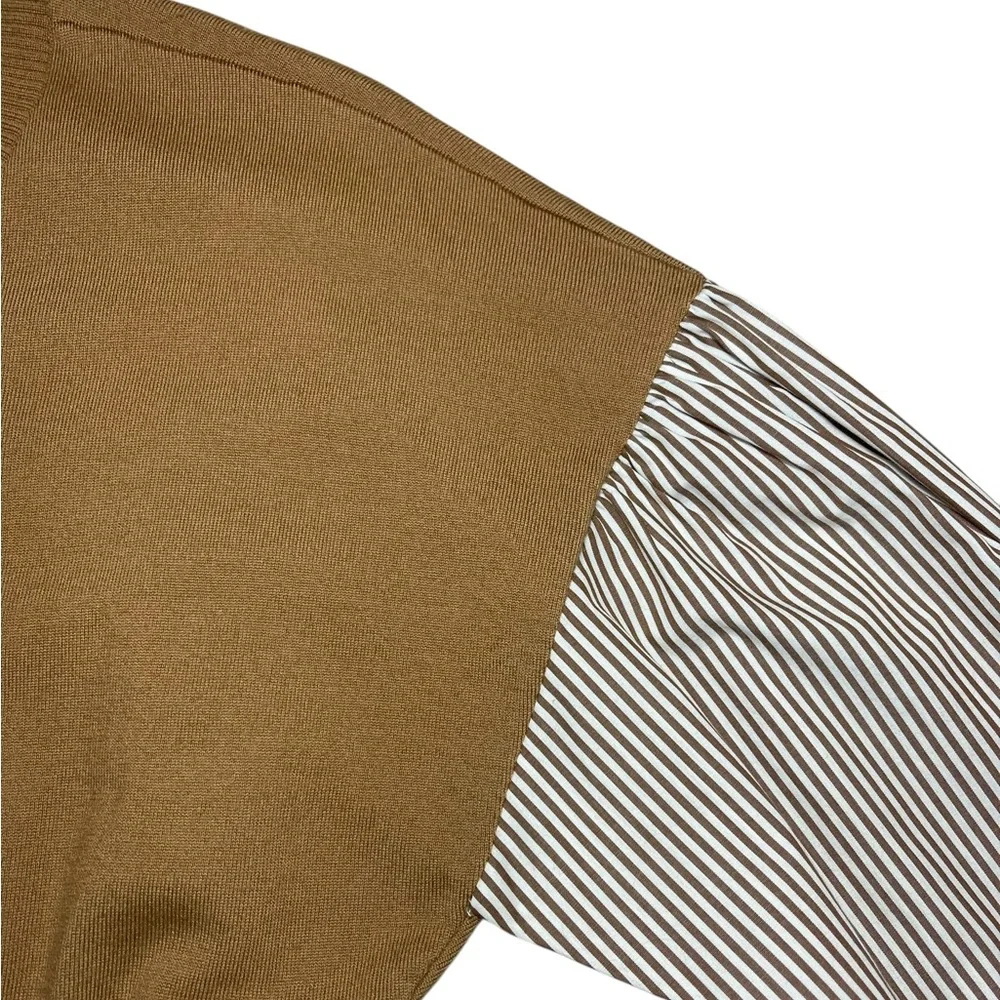 10 Crosby Derek Lam Sweater Shirt Dress Lainey Tan Print Long Sleeve Wool NEW - Picture 14 of 15